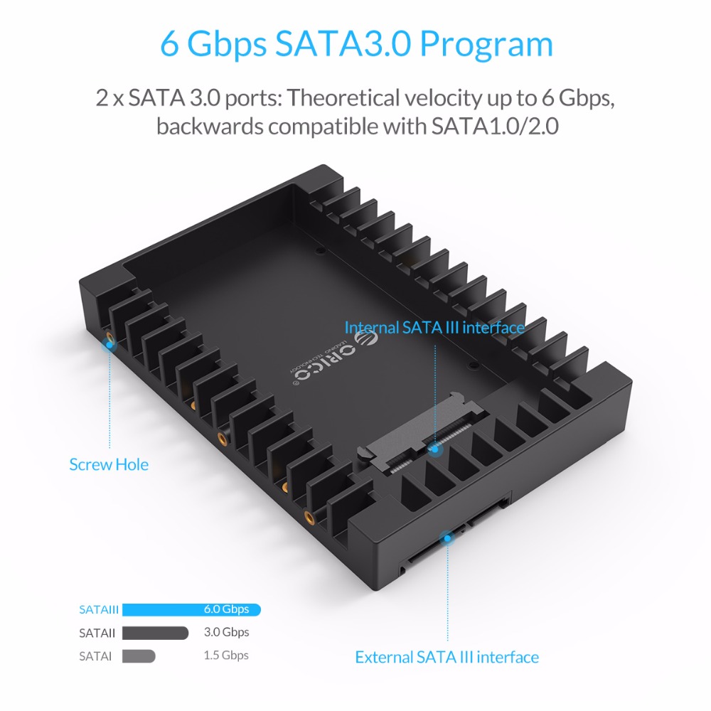 Orico hard drive caddy 2,5 to 3,5 supports sata 3,0 to usb 3,0 gbps 6 supports 9,5/12,5mm 2,5 inch sata hdds and ssds, tool-free