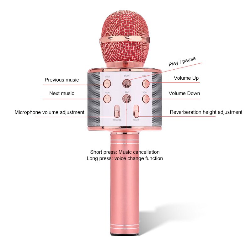 Wireless Microphone for Kids Mobile Phone Karaoke Microphone Portable Vocal Singing Recording Mike 3D stereo Mini Mic