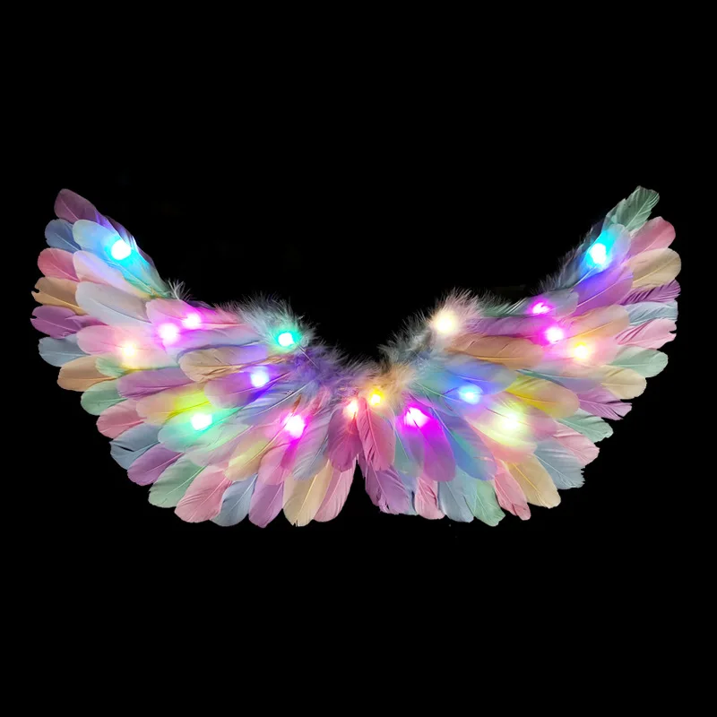 LED Light Up Glow White Colors Feather Angel Wings Costume for Kids Adults Halloween Christmas Year Eve Glow Party Supplies
