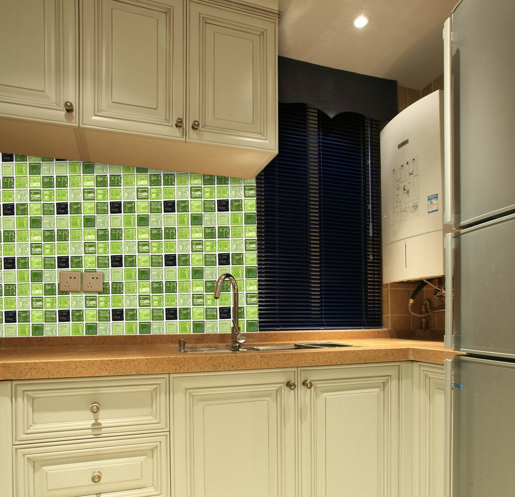 10 Pcs Green Mosaic Waterproof PVC Floor Tile Stickers Kitchen Wall Oilproof Sticker Living Room Decor Home Decoration