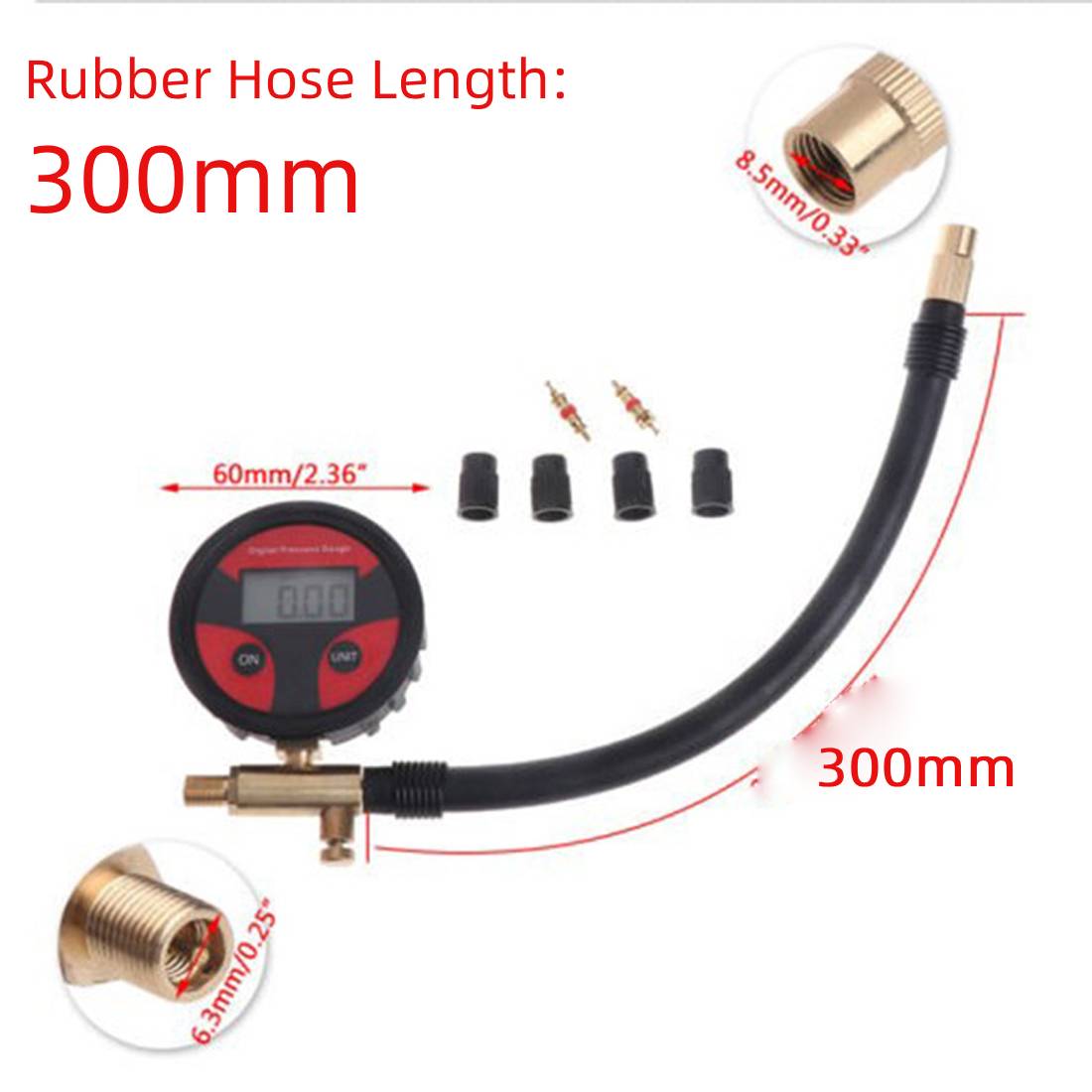 LCD Digital Tyre Tire Air Pressure Gauge Meter for Car Truck Motorcycle High Digital Chip Made of Rubber Brass 0-200PSI: Red