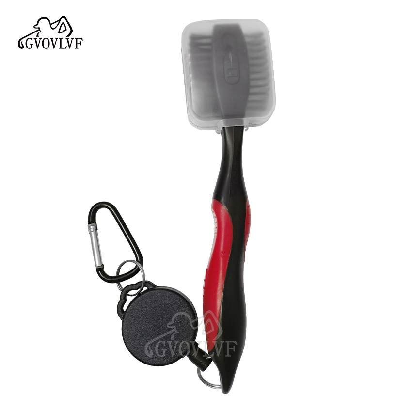 Escova de limpeza de tacos de golfe com ponta retrátil para limpeza de ranhuras, ferramenta de limpeza de grandes dimensões para ferros de madeira e acessórios de sapatos: Vermelho