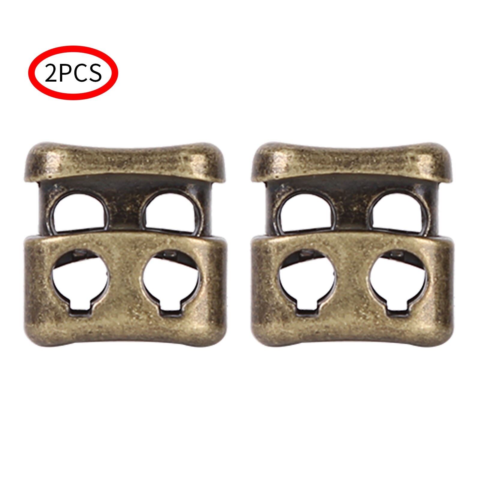 2Pcs Metal Cord Locks Bucket Shape Rope Ends Buttons Drawstring Toggles 2 Holes Lanyard Shoelace Fasteners DIY Paracord Stopper: Bronze