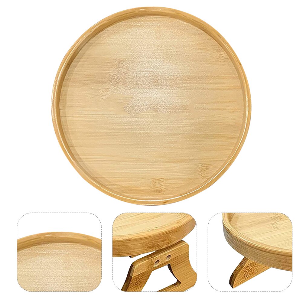 Sofa Armrest Tray Table Round Bamboo Tray Foldable Snacks Tray for Sofa Bed Armrest Tray