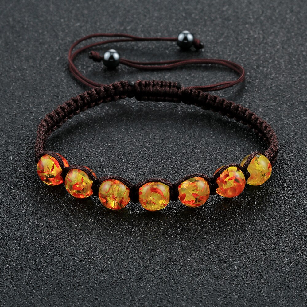 Pulseras trenzadas de 8mm con piedra ámbar Natural tibetana para hombre y mujer, brazaletes hechos a mano, amuleto de Yoga, joyería