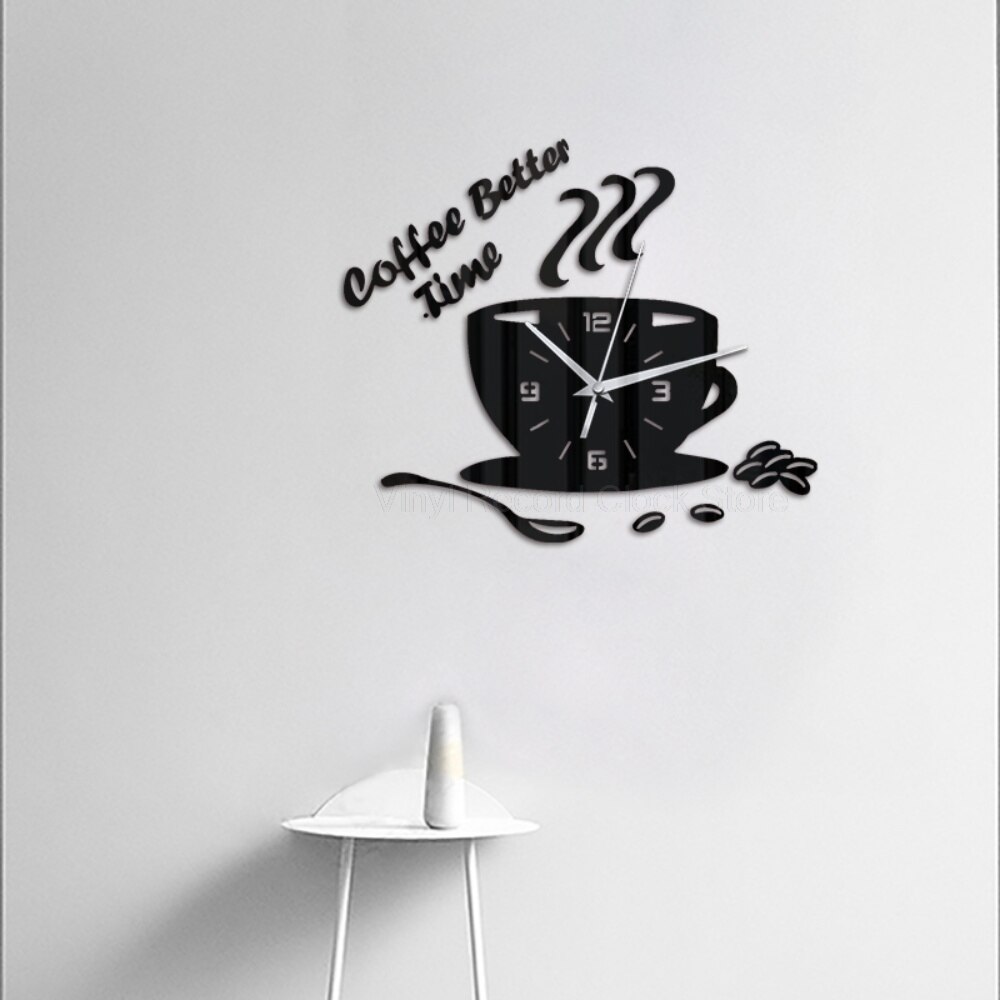 DIY Acrylic Kitchen Wall Clock Modern Coffee Cup Shape Digital Clock Wall Art Home Decor Hollow Numeral Clock