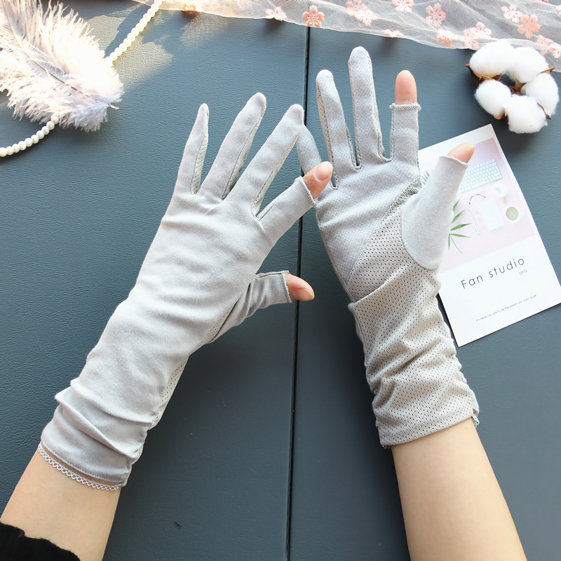 2025 Summer Women's gloves Thin Mid Length Cotton Sun Protection Driving Gloves Fingerless gloves for Women