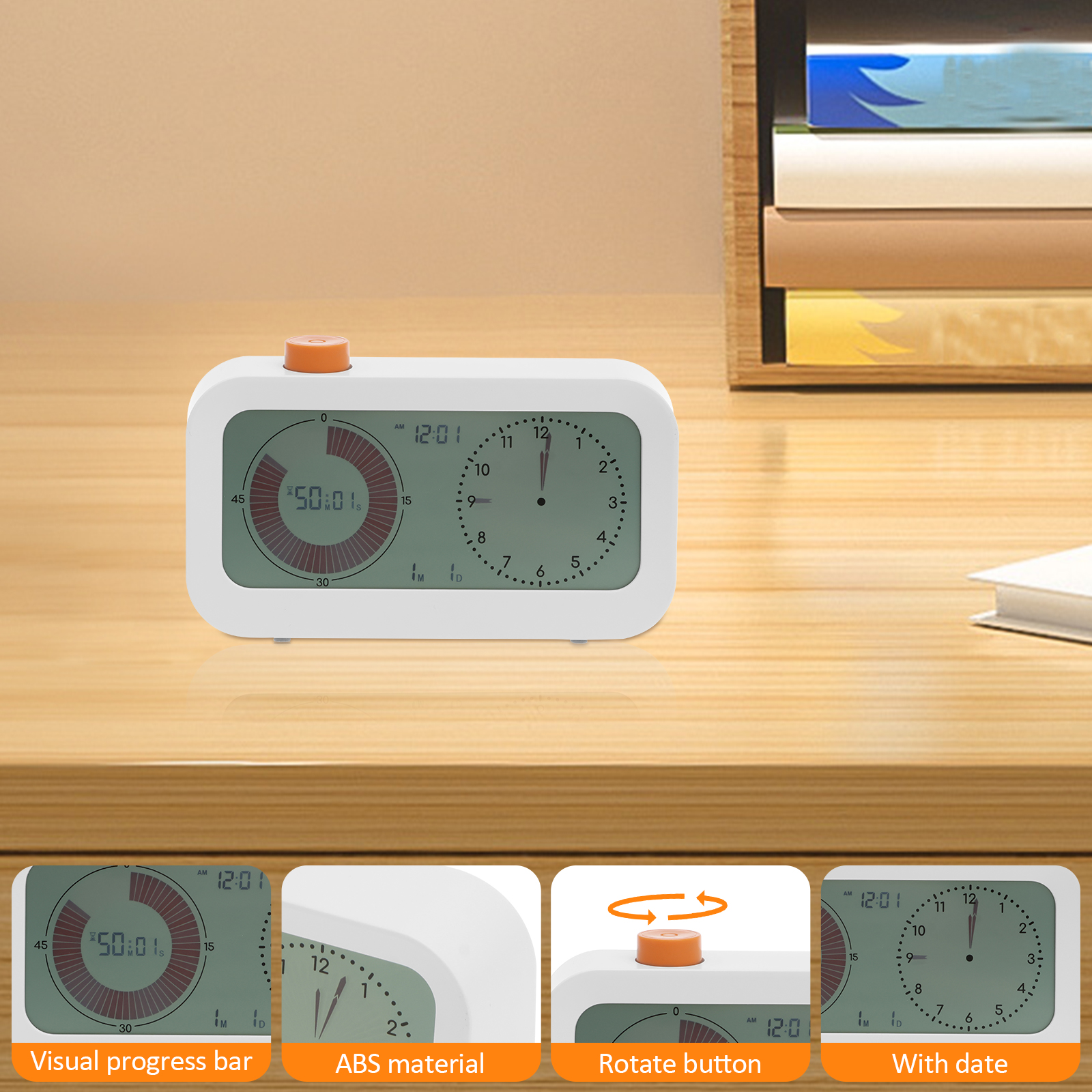 Dual Digital Visual Timer Double Dial 60 Minute Countdown Timer Time Management for Cooking Sport Alarm Calendar Display Clock