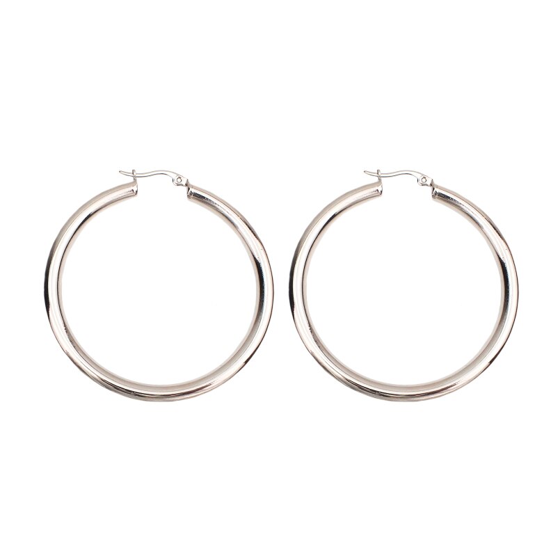 Punk 55mm Diameter Wide Hoop Earrings For Women Stainless Steel Tube Statement Earrings Jewelry UKMOC: Silver Earrings