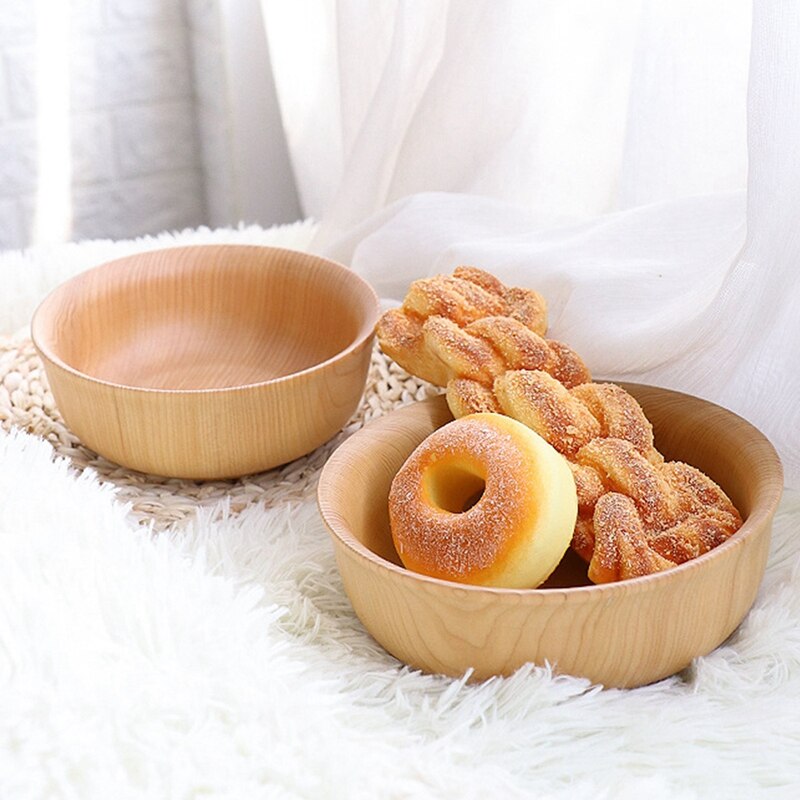 Wooden Bowl Soup Bowl Salad Bowl Instant Noodle Bowl Rice Bowl Snack Bowl Household Thick-Bottomed Bowl