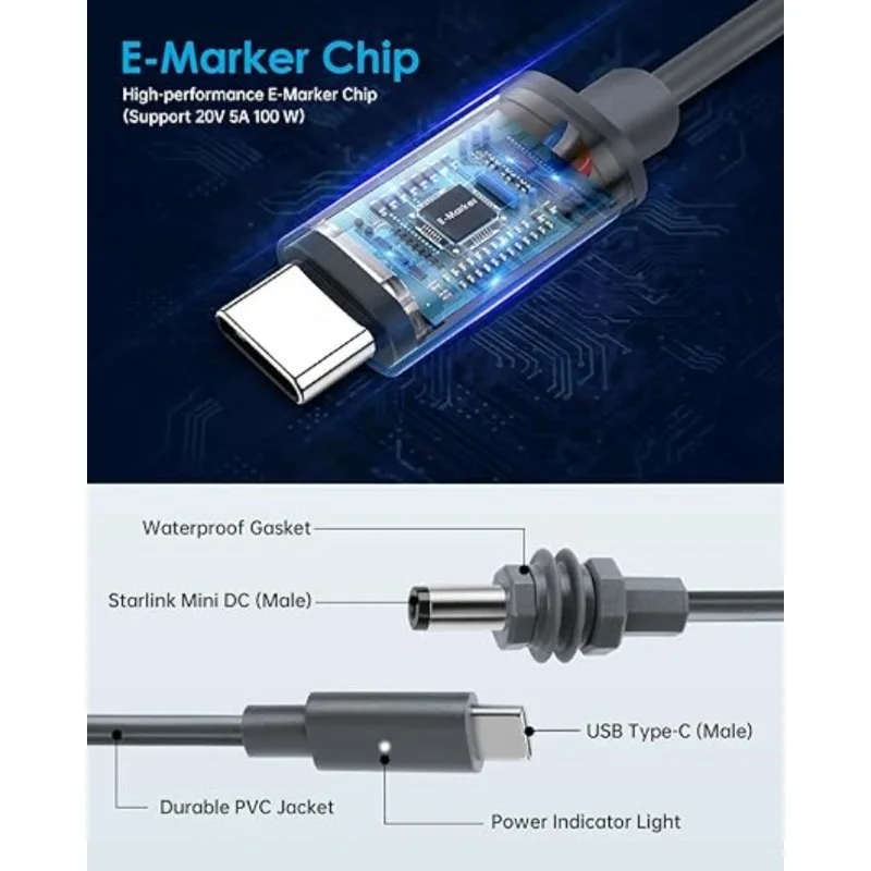 for StarLink Space-x Mini USBC To D Cable 2/3/5/10m Waterproof Overload Short Circuit Protection SPX MINI Type-C To DC Cable
