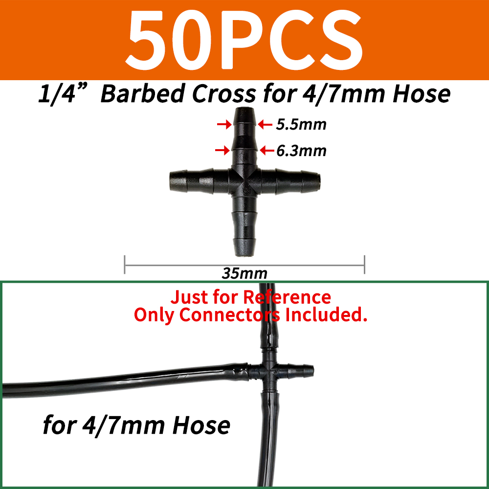 50pcs Barbed Connectors Irrigation Fittings Drip Irrigation Barbed Connectors 4/7mm Tubing Fittings for Flower Pot Garden Lawn