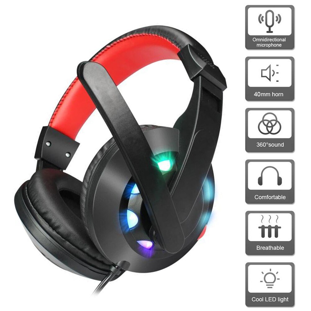 Gaming Headphone 3.5mm Wired Headset Stereo Deep Bass Over-Ear Headphone with Microphone for Laptop Tablet Gamer