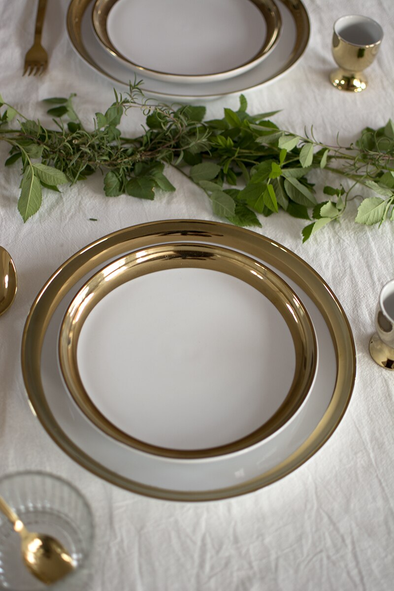 Gold Inlay Dinner Plates Porcelain Dishes Dessert Plate