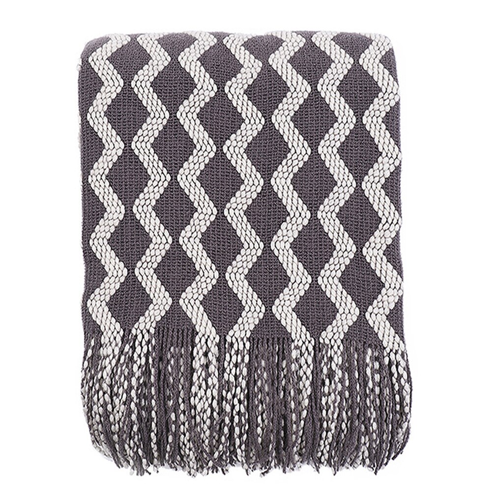 Bedding Knitted Throw Sofa Blanket Living Room Home Office Soft With Tassels Machine Washable Warm Rectangle Wave Pattern: Dark Grey