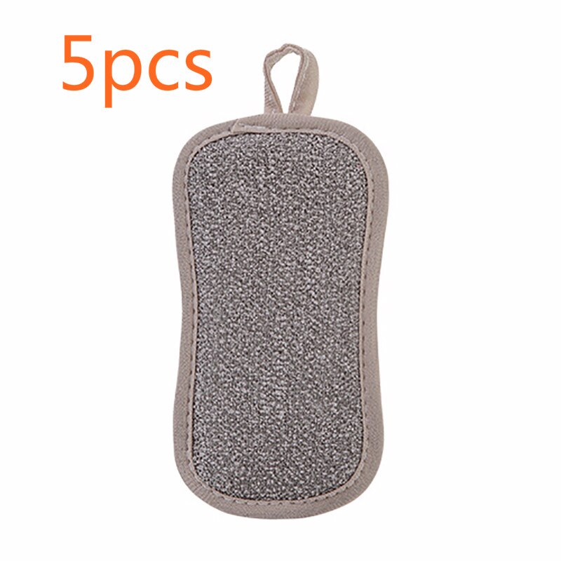 Double Sided Scouring Pad Reusable Cleaning Dish Cloth Kitchen Cleaning Tools Wipers Decontamination Dish Towels Cleaning Brush: 5pcs gray