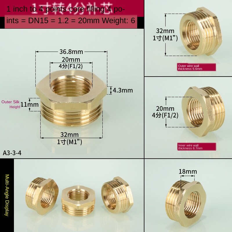 3/4 in to 1/2 in interne en externe draden direct 1 inch  to 3/4 in to 1/8 in to 1/4 in to 3/8 in draden: A3-3-4