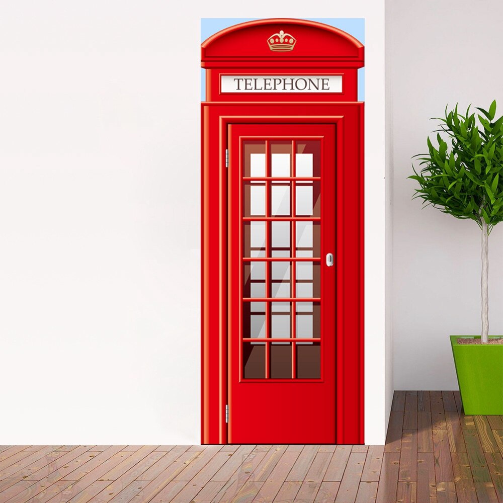 Diy 3d- dørs klistermærker røde telefonboksmønster til børneværelse dekoration tilbehør boligindretning store wallstickers