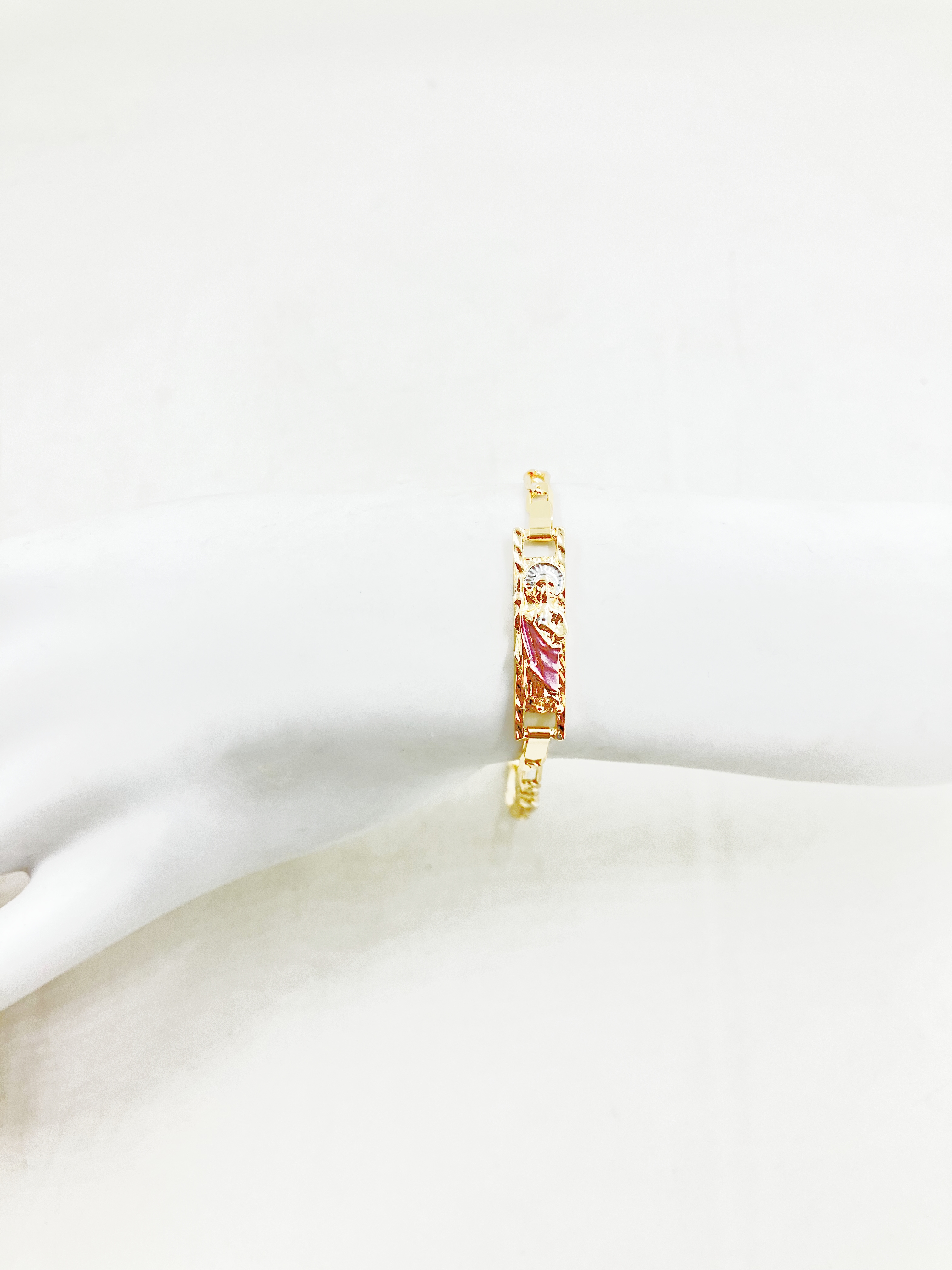 Simples e elegante pulseira fina feminina banhada a ouro St. Jude joias religiosas: 16.5 cm / Rosa