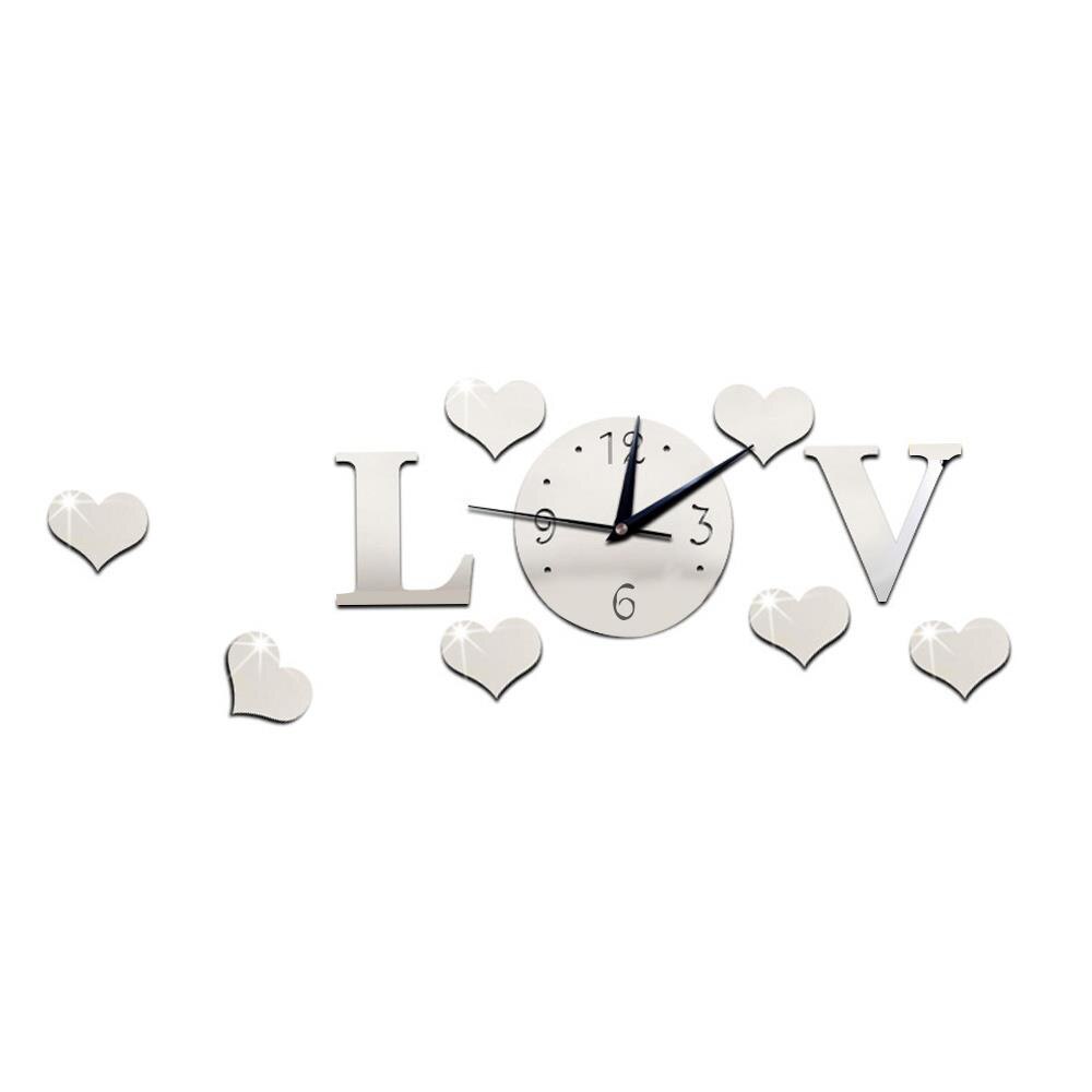 Staande klok wandklok sticker acryl glas 3d 3d zilver thuis diy klok horloge spiegel effect decoratie liefdeskamer brief