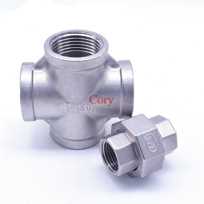 1PC Stainless steel Female Thread straight cross Union 1/4 3/8 1/2 3/4 1" 1.2" 1.5" 2" water pipe connector Hose connector