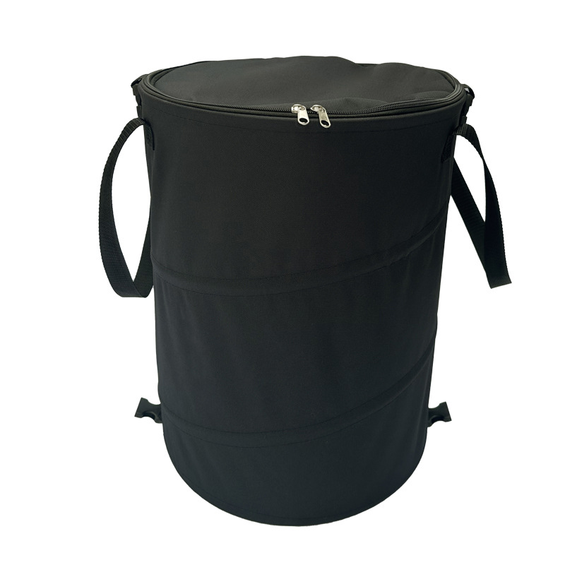 Opvouwbare Camping Prullenbak Pop-up Ronde Opslag Emmer Canvas Recycling Prullenbak Outdoor Vuilnis Tuin Code Vuilniszak met Deksel: Black