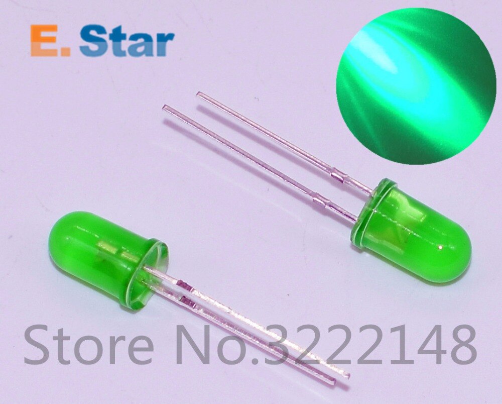 100pcs/lot F5 5MM Round Red/white/Blue/yellow/green/Color Highlight Diffused Round DIP Light-Emitting Diode LED Lamp Light: Green
