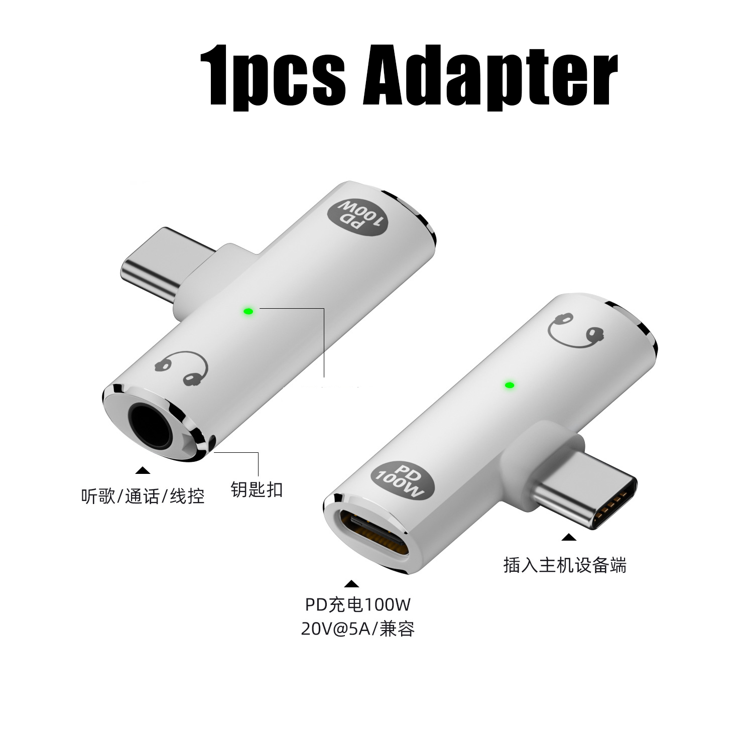 adapter słuchawkowy USB C na 3,5 mm Ładowarka 100 W Ładowarka USB C na PD Ładowarka Aux audio Jacek z DAC o wysokiej rozdzielczości i szybkim ładowaniem: BIAŁY