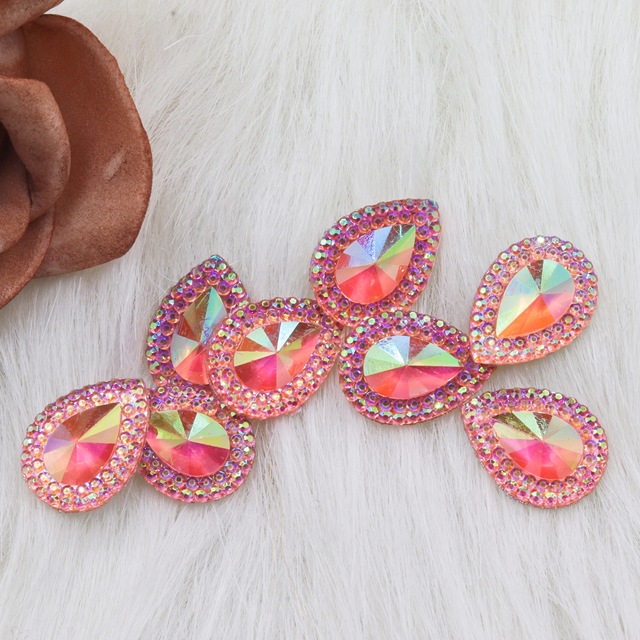 Gema de cristal con forma de gota brillante y colorida, pedrería de resina plana de 13x18mm para costura, apliques artesanales de boda, 25 uds.: Pale pink