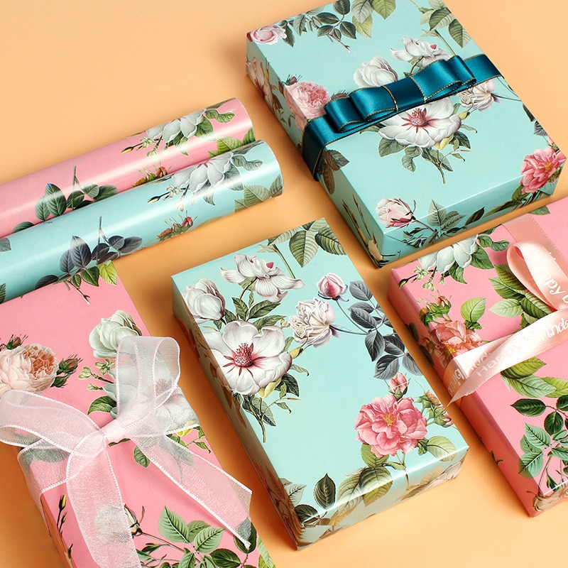 50x70cm Cartoon Floral Wrapping Paper Roll for Wedding Kids Birthday Baby Shower Wrap Craft Paper Decor