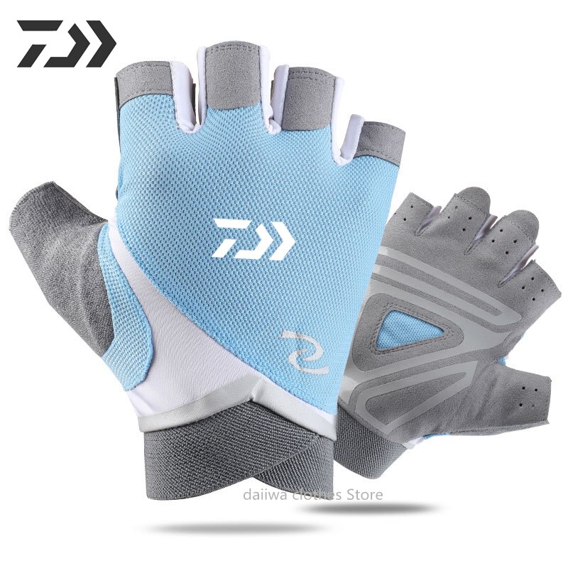 Guanti senza dita per uomo donna protezione solare UV guanto mezze dita per la pesca pagaioli vela canottaggio escursionismo: Cielo Blu / XL