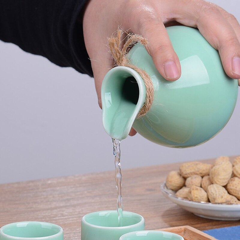 1 kruka  of 2 koppar vintage keramik sake kruka muggar set flagon sprit kopp sprit koppar set japansk sake vin set