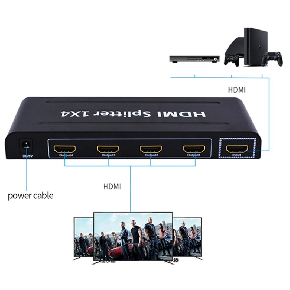 1 Input 4 Output HDMI-compatible High Definition Divider Video Splitter VGA for DVD Player