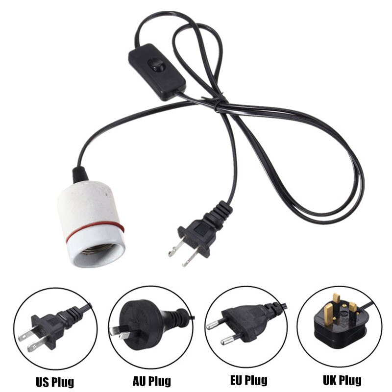 E27 Reptile Ceramic Heat Lamp Holder with Light Switch Socket Adapter Lamp 1.5m Wire Line Fitting for Mix 300W AC110-220V