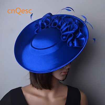 Stor matt satin fascinator sinamay hattar formell klänning hatt för bröllop damhatt lopp .qf118: Kungsblå