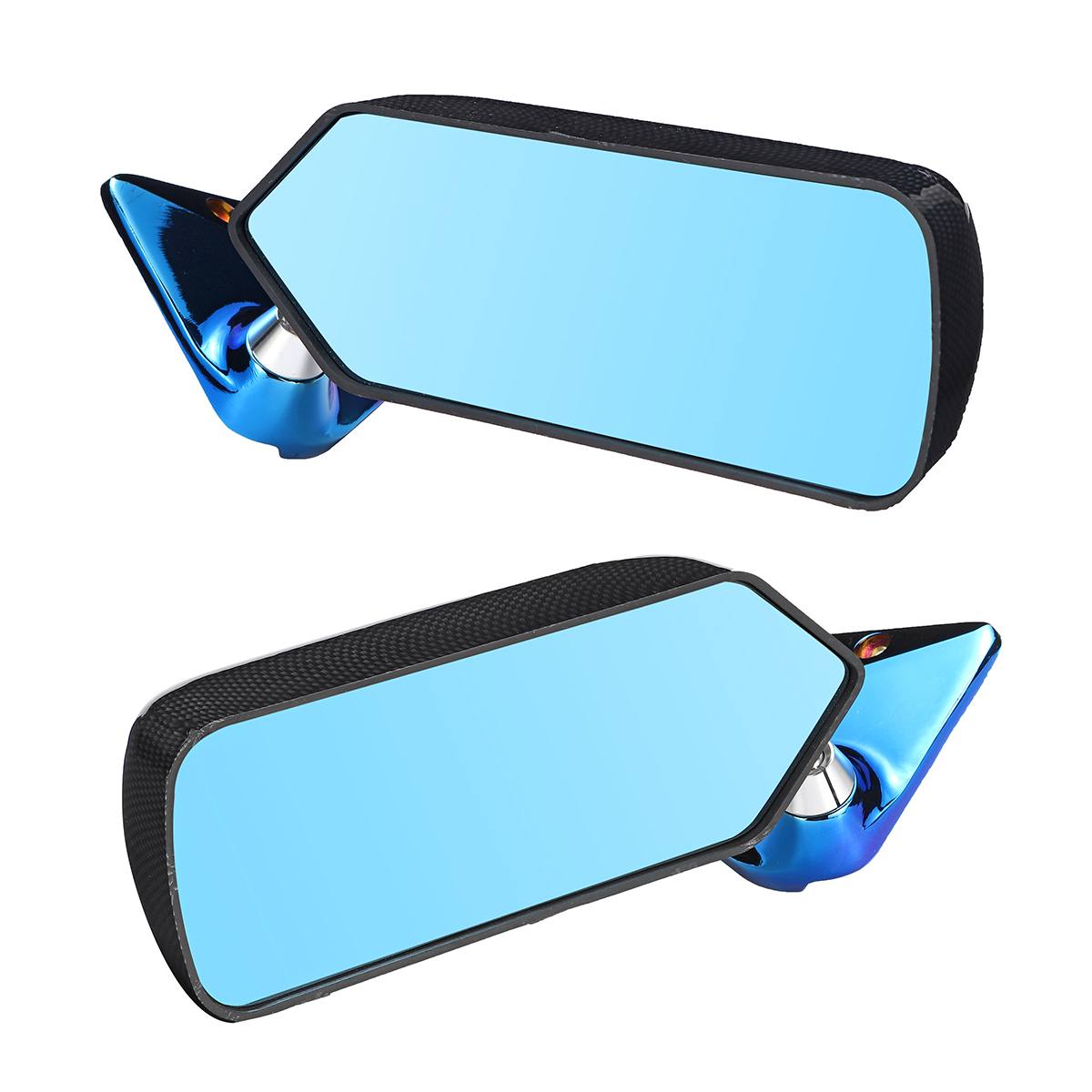 2x universal bil sidespeil bakspeil retro speil metallbrakett sidespeil sett  f1 stil karbonfiber ser blå ut