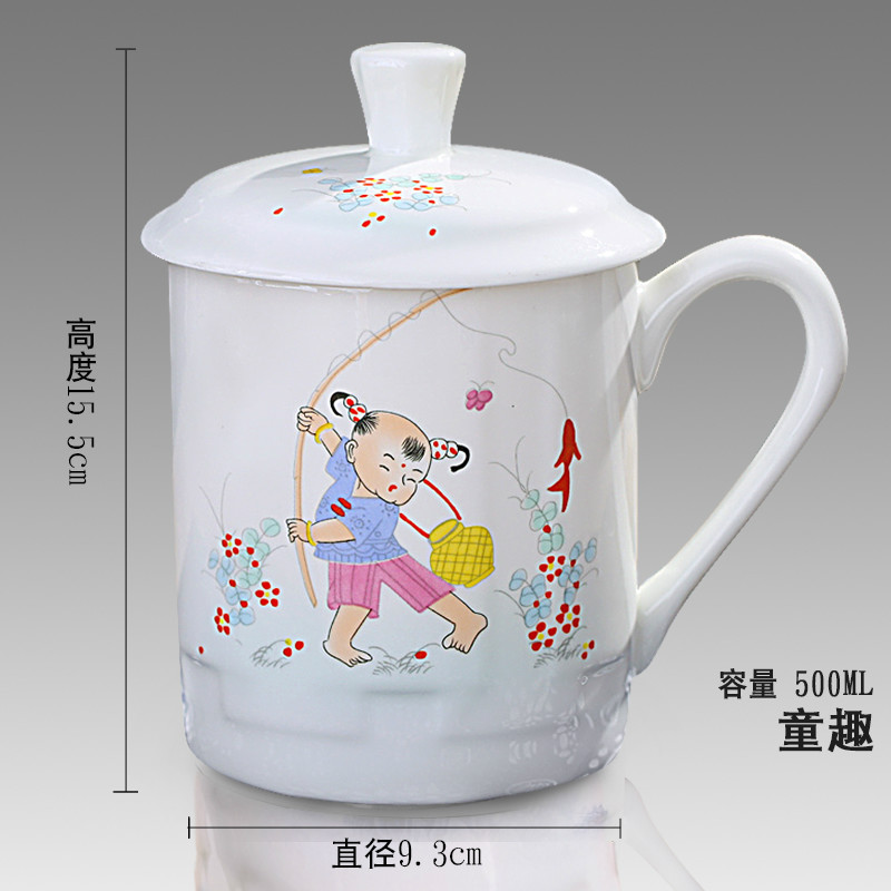 500Ml Chinese Stijl Bone China Jingdezhen Blauw En Wit Porselein Kopje Thee Kantoor Drink Cup Reizen Theewaar