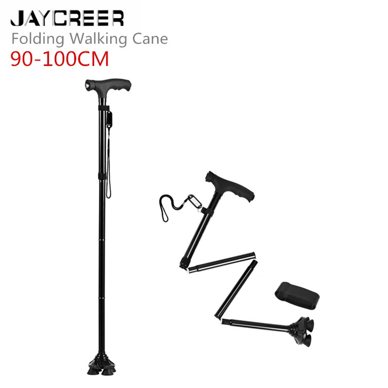 JayCreer canne de marche pliante avec lumière LED, canne de marche réglable avec sac de transport pour de pères mères