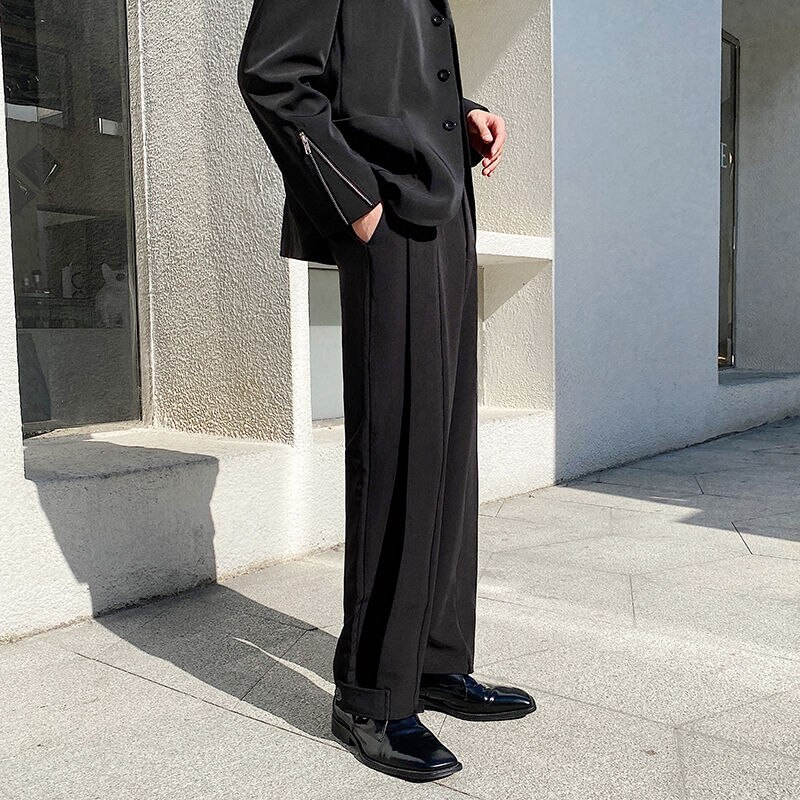 Miesten housut syksy talvi hoikka yksiväriset suorat housut laskostetut housut rento persoonallisuus nuorten miesten vaatteet