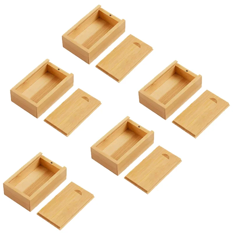 Caja de almacenamiento sin terminar de madera Natural maciza, 5 uds., con tapa deslizante para collar, anillo, caja de , caja de madera decorativa USB para: Azul