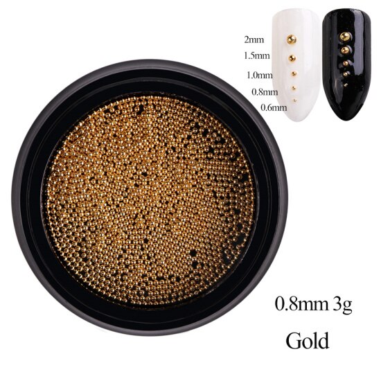 1 boîte de perles en acier Mini Caviar décoration d'ongle 0.6/0.8/1/1. 5/2mm point rond gris Rose or argent poussière Nail Art bricolage vernis à ongles CH031-1: Gold 0.8mm
