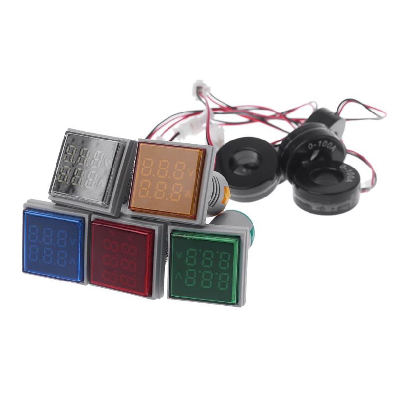 Square LED Digital Dual Display Voltmeter &amp; Ammeter Voltage Gauge Current Meter AC 60-500V 0-100A