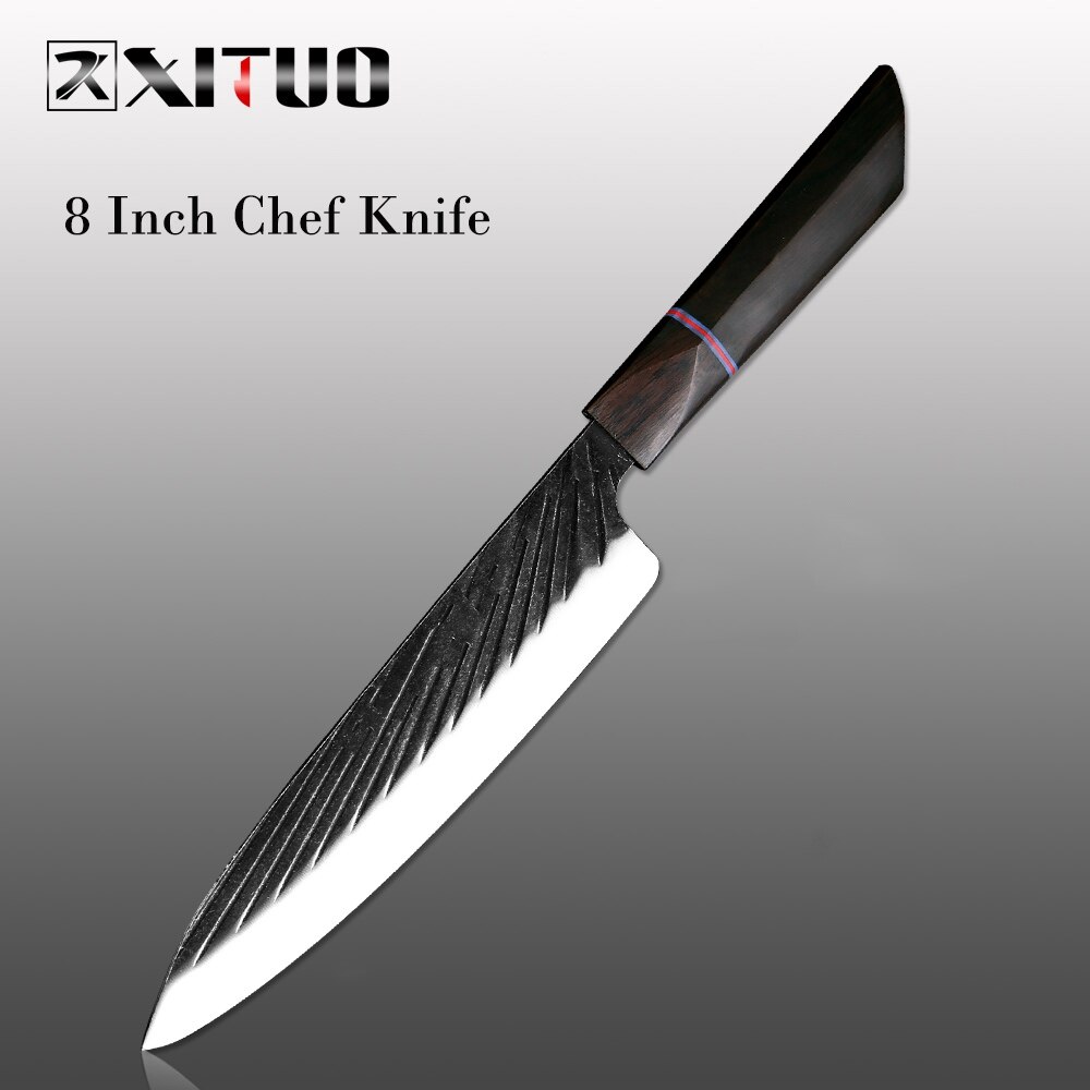 XITUO Chef Knife 440C Steel Handmade Forged Japanese Kitchen Knife Set Sharp Cleaver Kiritsuke Santoku Gyuto Knife Cooking Tools: 8 Inch Chef Knife