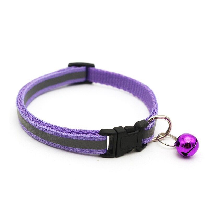 Collier pour chien chat en Nylon sangle cloche collier réfléchissant collier réglable chien chiot collier Pet chat accessoires de laisse en toute sécurité: Purple