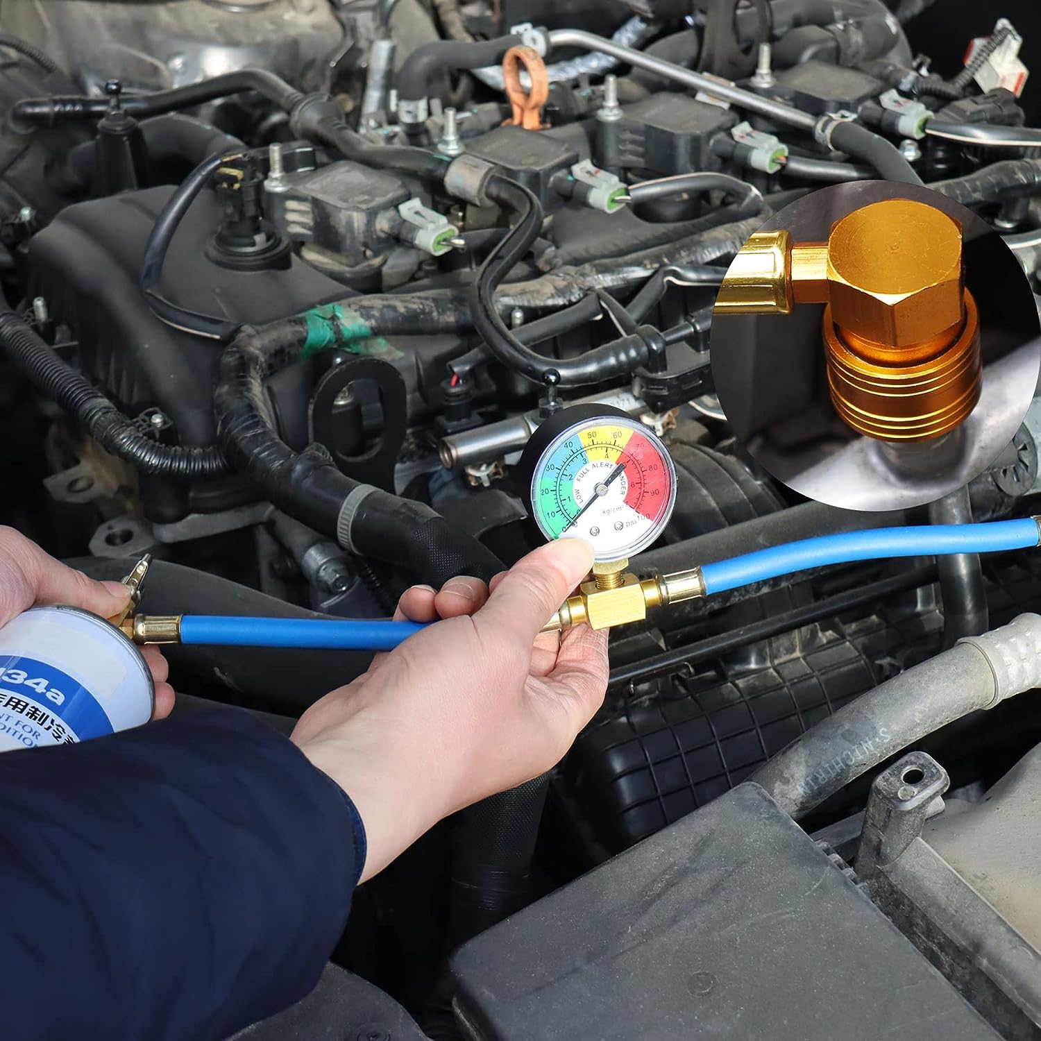 AC R134A Air Conditioning Refrigerator Charging Hose with Gauge AC Manifold Gauge R134A Car Air Conditioning Recharge Kit