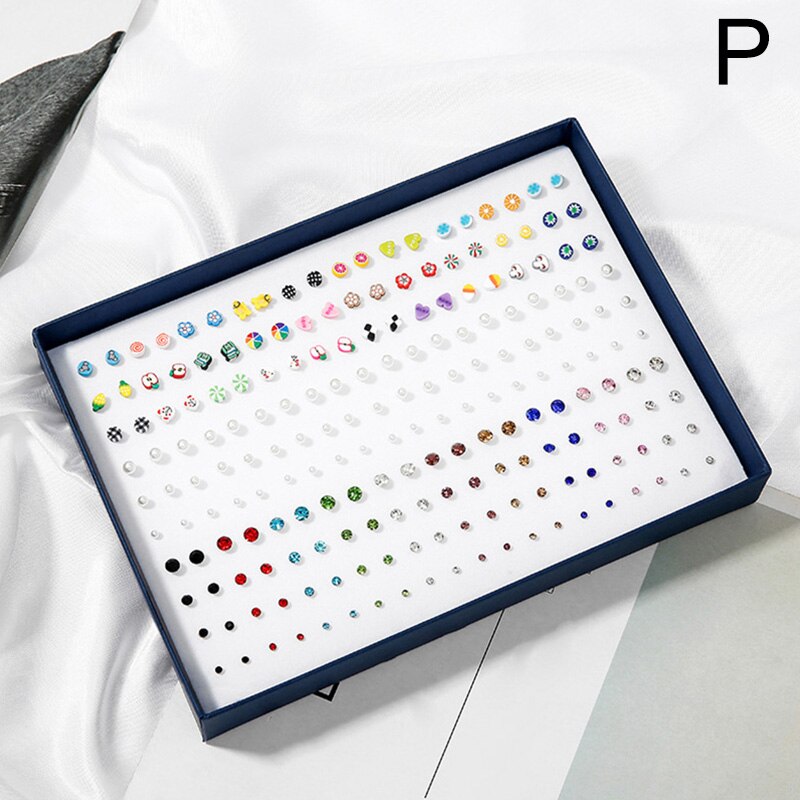 100 Pairs Boxed Leuke Oorbellen Gemengde Stijlen Kristal Kleine Stud Oorbellen Sets Meisje Geometrische Plastic Oorbellen Voor Vrouwen Sieraden: P
