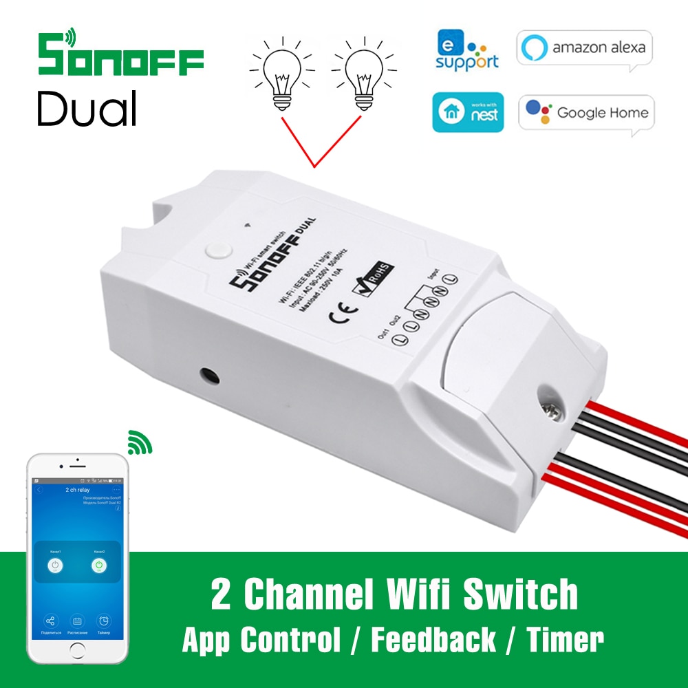 Sonoff Dual 2CH Wifi Schakelaar APP Controle 2 Kanaals Relais Module Smart Home Automation 16A Werken Met Alexa