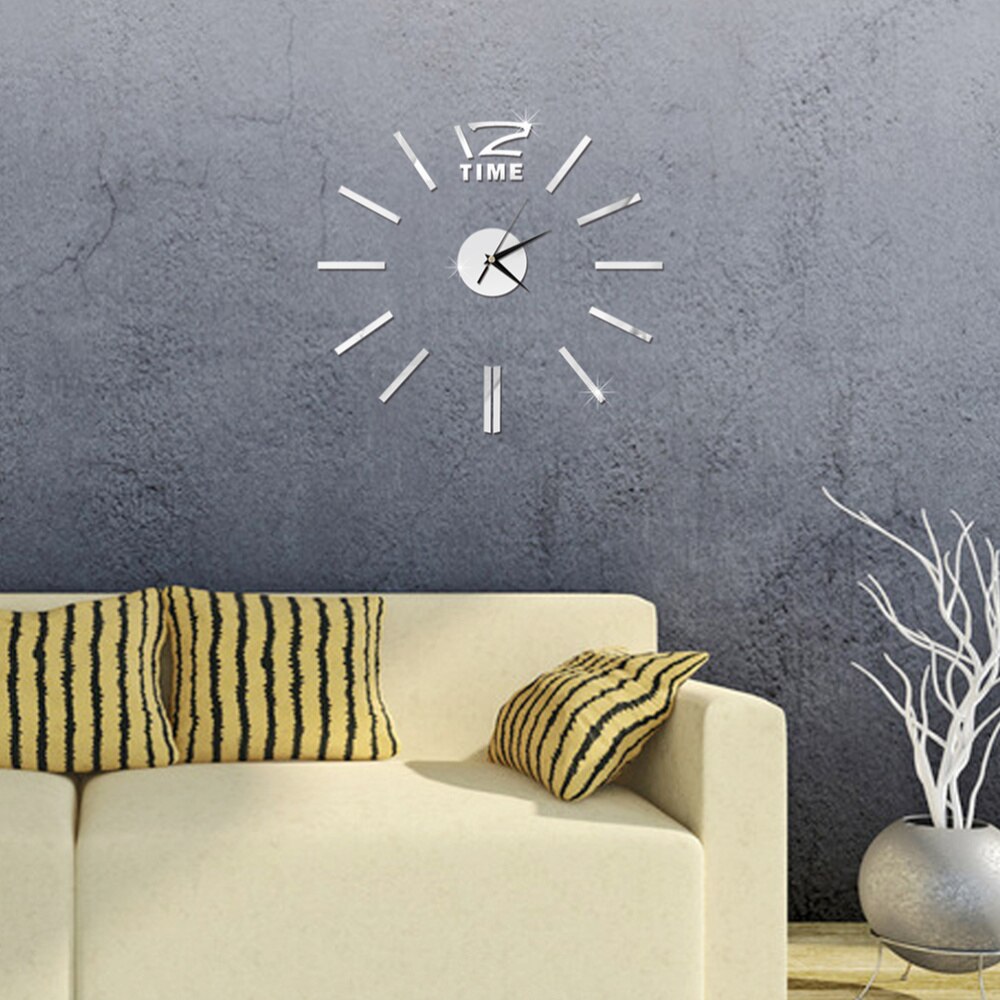 Modern DIY Wall Clock Large Frameless 3D Wall Clock Mirror Stickers for Home Living Room Office Decor (Golden)