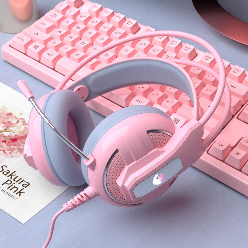 Pink Keyboard Mouse Headset Combos 104 Keys LED Backlit Gaming Keyboard 4800DPI Wired Mice Earphone with Microphons for Desktop