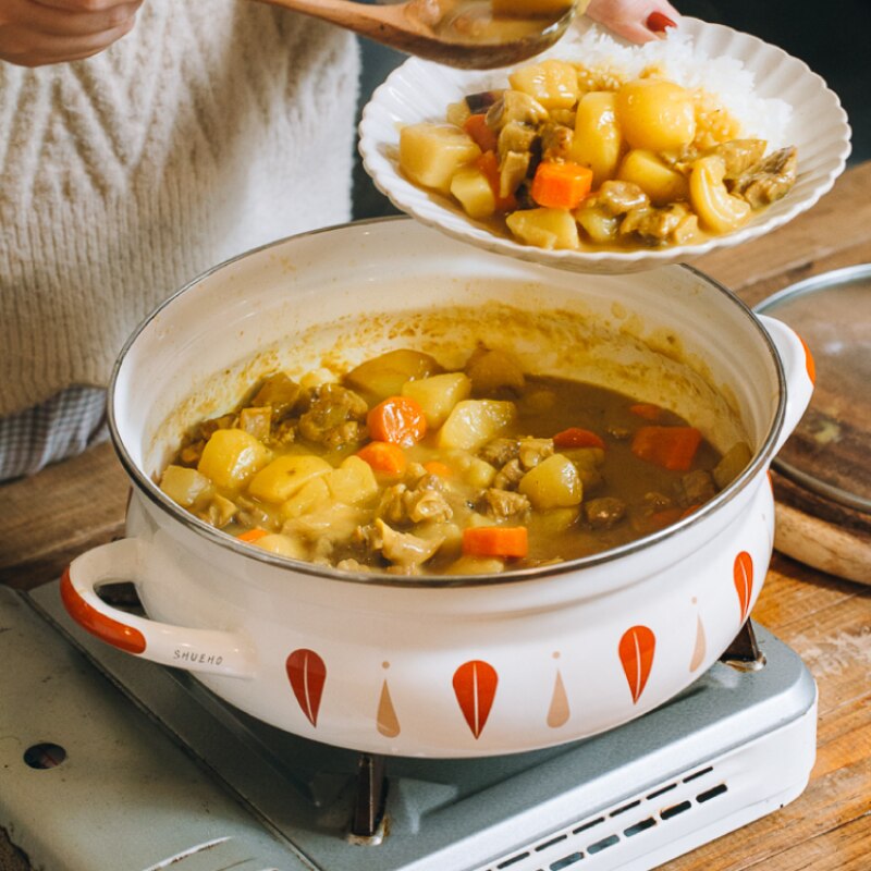 Household Four Seasons Large Capacity Enamel Stew Pot Pot Gas Induction Cooker Special Use Simple Thickened Soup Stew Cooker